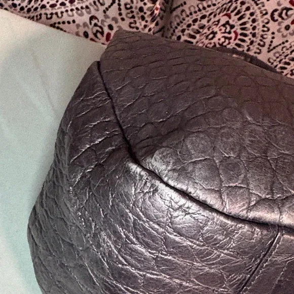 Furla Black Croc Embossed Leather Tote Bag Large Shoulder Bag Made in Italy EUC